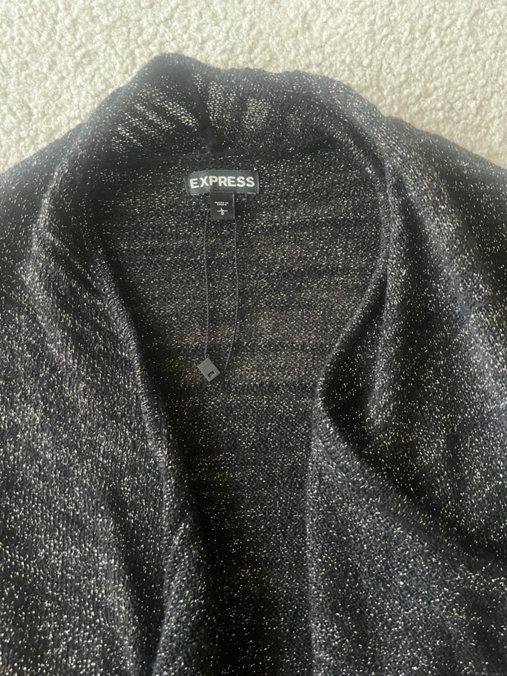 Express Black Sparkle Draped Open-Front Cardigan - Picture 2 of 5